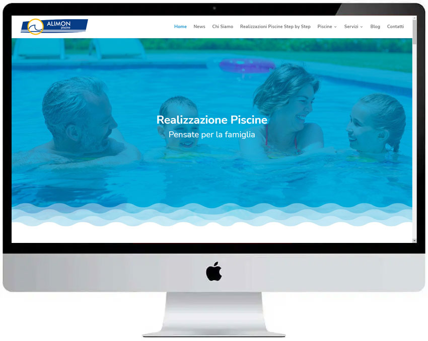 Screenshot del sito web Alimon Piscine realizzato da Neweb Studio