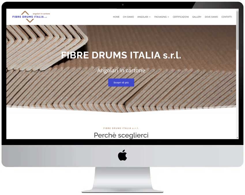 Screenshot del sito web Fibredrums realizzato da Neweb Studio