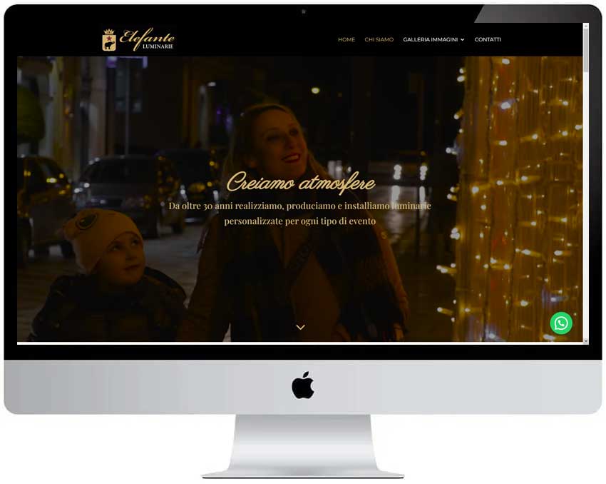 Screenshot del sito web Luminarie realizzato da Neweb Studio