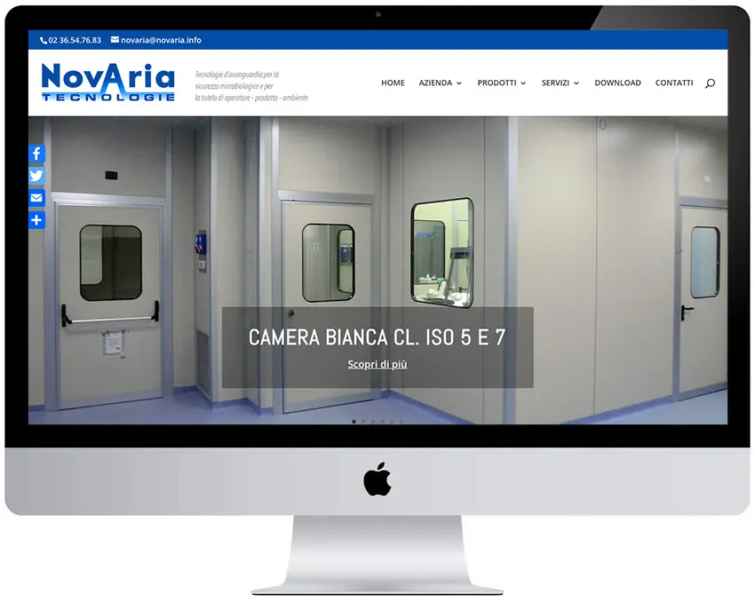 Screenshot del sito web Novaria realizzato da Neweb Studio